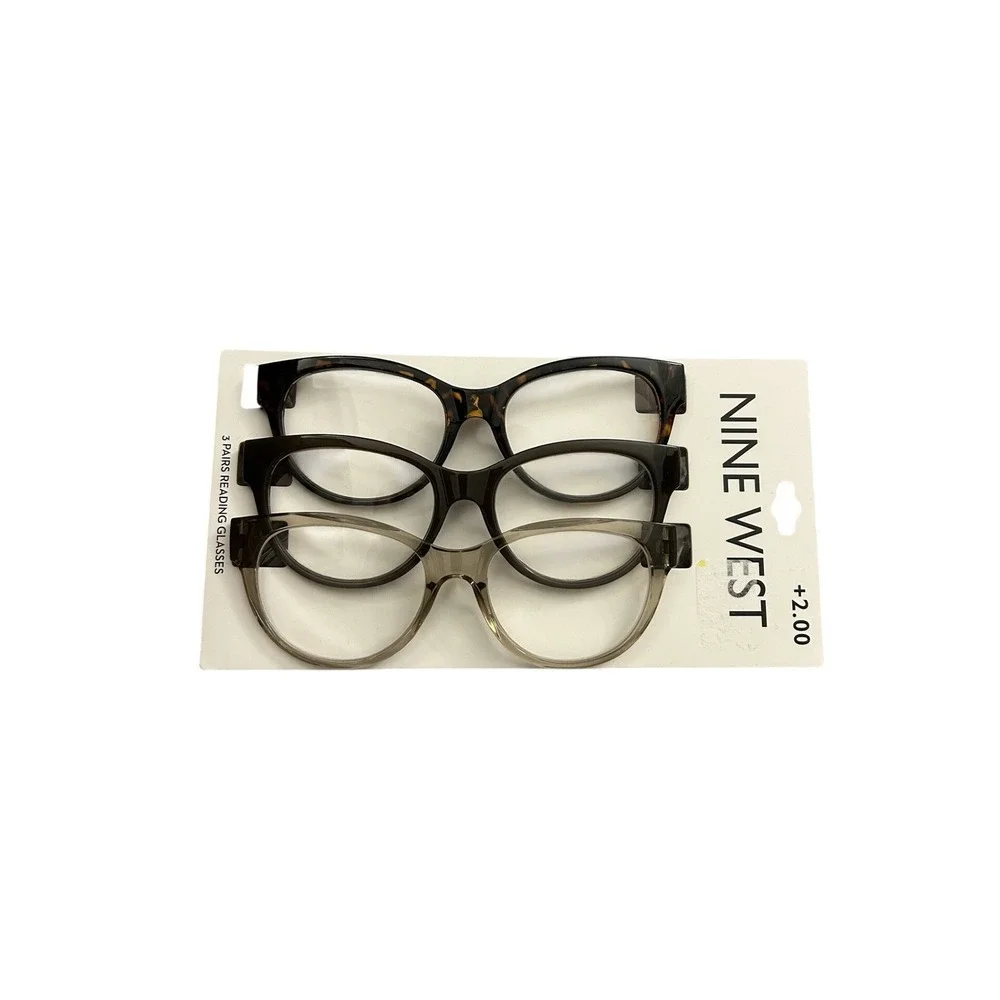 Nine West Reading Glass Women +2.00 Multi NEW 3 Pack Tortoise Black Grey Cat Eye